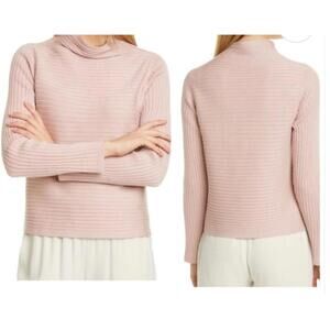 Eileen Fisher Rose Pink Ribbed Mock Neck Top 100% Merino Wool Size P/S
